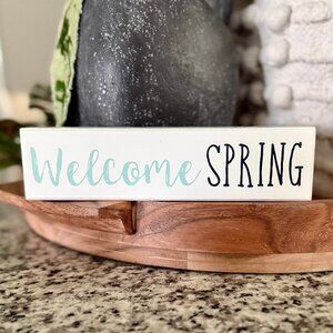 "Welcome Spring" Wood Block Shelf Sitter